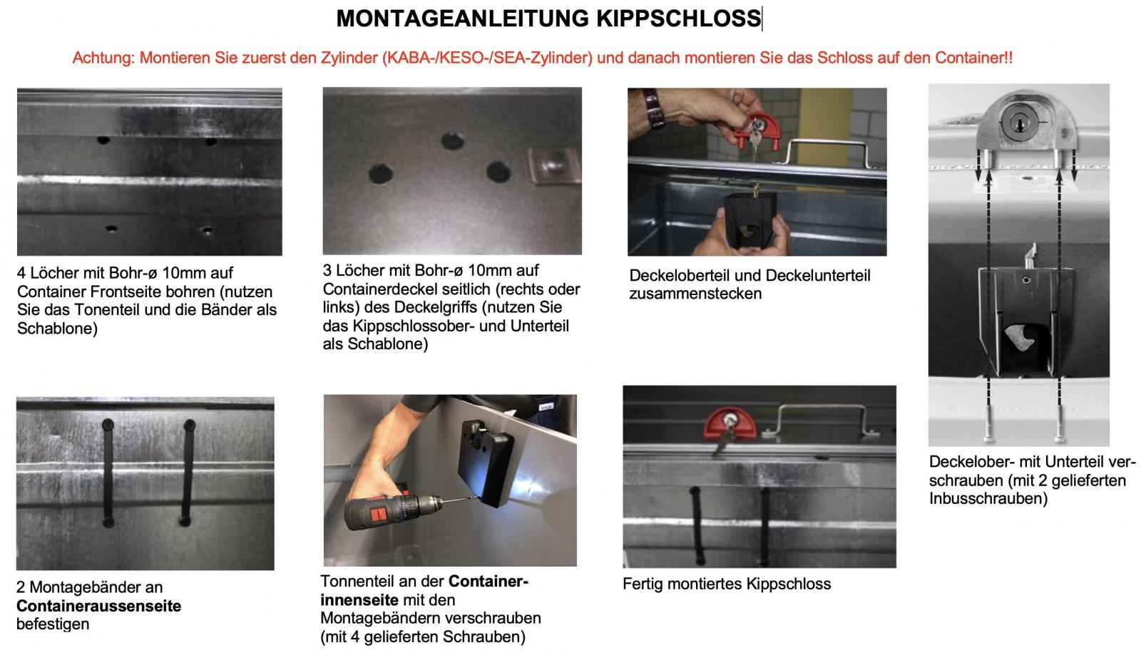 Automatik-Kippschloss zu KABA/KESO/SEA-Zylinder für Vierrad-Container- lose geliefert – Bild 4
