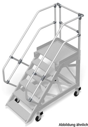 Stabilo Treppe mit Plattform, fahrbar - Neigung 45° - Stufenbreite 60 cm - Höhe 1.08-1.29 m - 1 x 6 Stufen