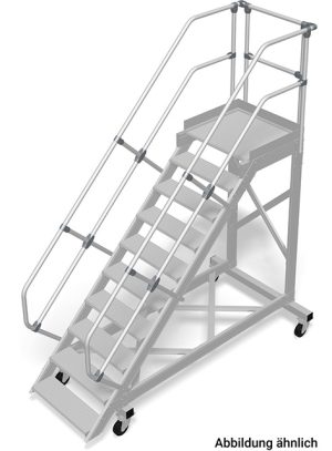 Stabilo® Treppe mit Plattform, fahrbar - Neigung 60° - Stufenbreite 80 cm - Höhe 2.25-2.50 m - 1 x 10 Stufen