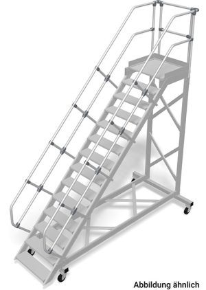Stabilo® Treppe mit Plattform, fahrbar - Neigung 45° - Stufenbreite 80 cm - Höhe 2.80-3.01 m - 1 x 14 Stufen