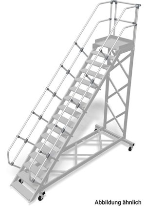 Stabilo® Treppe mit Plattform, fahrbar - Neigung 45° - Stufenbreite 80 cm - Höhe 3.23-3.44 m - 1 x 16 Stufen