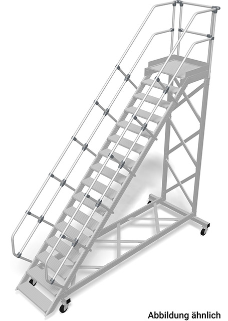 Stabilo® Treppe mit Plattform, fahrbar - Neigung 45° - Stufenbreite 100 cm - Höhe 3.23-3.44 m - 1 x 16 Stufen