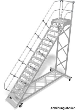 Stabilo® Treppe mit Plattform, fahrbar - Neigung 45° - Stufenbreite 80 cm - Höhe 3.66-3.87 m - 1 x 18 Stufen
