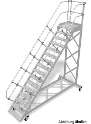 Stabilo® Treppe mit Plattform, fahrbar - Neigung 60° - Stufenbreite 80 cm - Höhe 3.75-4.00 m - 1 x 16 Stufen