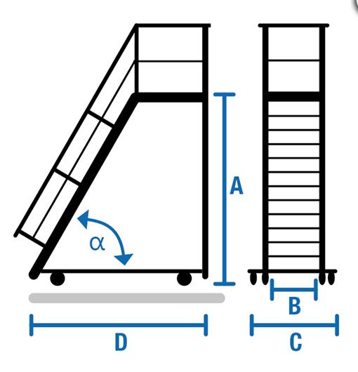 Stabilo® Treppe mit Plattform, fahrbar - Neigung 45° - Stufenbreite 100 cm - Höhe 2.80-3.01 m - 1 x 14 Stufen – Bild 2