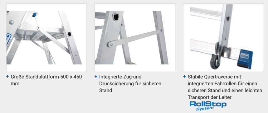 Stabilo® Professional Stufen-StehLeiter, Sicherheitsbügel & Absicherung, fahrbar - Alu - Arbeitshöhe 4.80 m - 1 x 12 Stufen – Bild 3