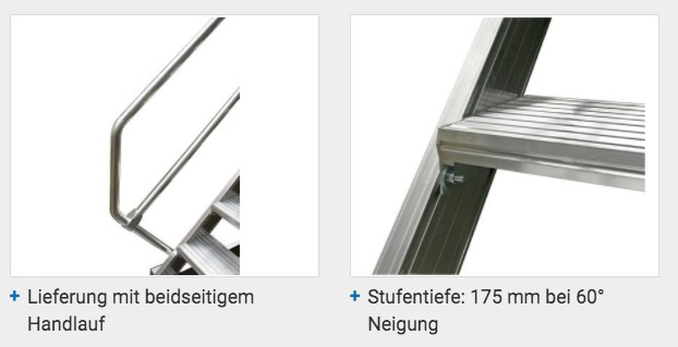 Stabilo® Treppe mit Plattform, fahrbar - Neigung 60° - Stufenbreite 100 cm - Höhe 0.75-1.00 m - 1 x 4 Stufen – Bild 3