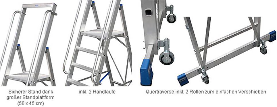 Stabilo® Professional Stufen-StehLeiter, Standplattform & Sicherheitsbügel, fahrbar - Alu - Arbeitshöhe 4.80 m - 1 x 12 Stufen – Bild 3