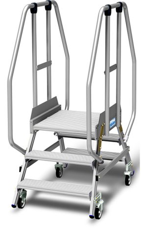 Stabilo® PodestLeiter fahrbar - beidseitig begehbar - Plattformgeländer 1.10 m - Fussleiste 15 cm - Arbeitshöhe 2.70 m - 2 x 3 Stufen