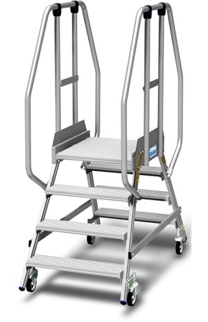 Stabilo® PodestLeiter fahrbar - beidseitig begehbar - Plattformgeländer 1.10 m - Fussleiste 15 cm - Arbeitshöhe 2.95 m - 2 x 4 Stufen