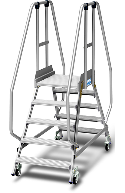 Stabilo® PodestLeiter fahrbar - beidseitig begehbar - Plattformgeländer 1.10 m - Fussleiste 15 cm - Arbeitshöhe 3.20 m - 2 x 5 Stufen