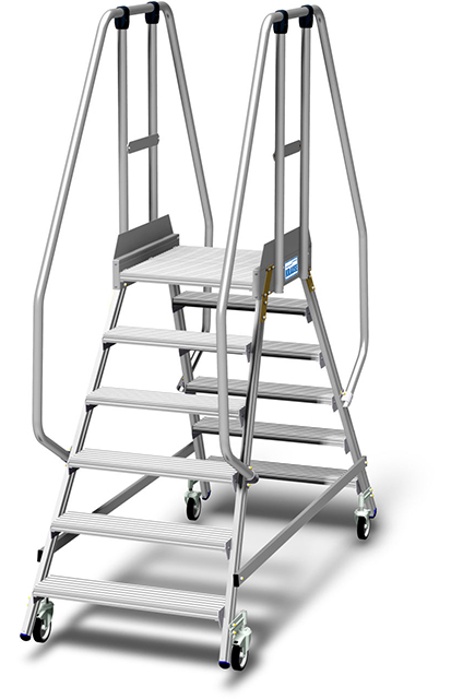 Stabilo® PodestLeiter fahrbar - beidseitig begehbar - Plattformgeländer 1.10 m - Fussleiste 15 cm - Arbeitshöhe 3.45 m - 2 x 6 Stufen
