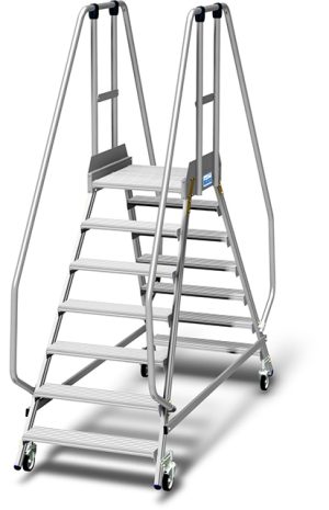 Stabilo® PodestLeiter fahrbar - beidseitig begehbar - Plattformgeländer 1.10 m - Fussleiste 15 cm - Arbeitshöhe 3.65 m - 2 x 7 Stufen
