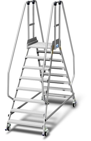 Stabilo® PodestLeiter fahrbar - beidseitig begehbar - Plattformgeländer 1.10 m - Fussleiste 15 cm - Arbeitshöhe 3.90 m - 2 x 8 Stufen