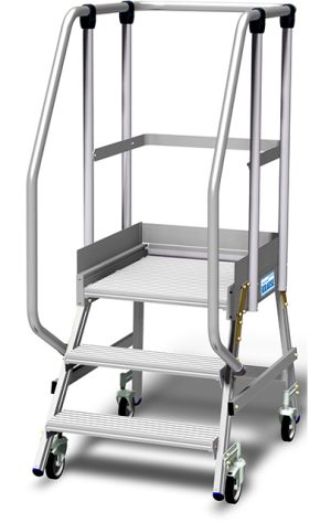 Stabilo® PodestLeiter fahrbar - einseitig begehbar - Plattformgeländer 1.10 m - Fussleiste 15 cm - Arbeitshöhe 2.70 m - 1 x 3 Stufen