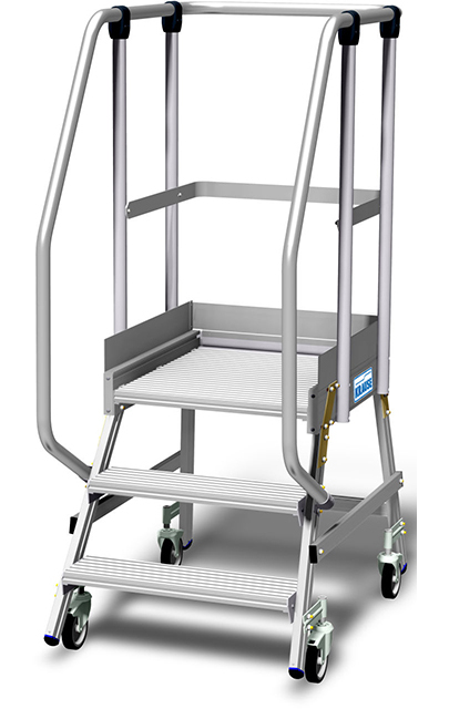 Stabilo® PodestLeiter fahrbar - einseitig begehbar - Plattformgeländer 1.10 m - Fussleiste 15 cm - Arbeitshöhe 2.70 m - 1 x 3 Stufen