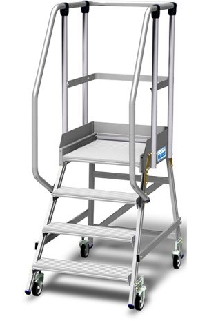 Stabilo® PodestLeiter fahrbar - einseitig begehbar - Plattformgeländer 1.10 m - Fussleiste 15 cm - Arbeitshöhe 2.95 m - 1 x 4 Stufen
