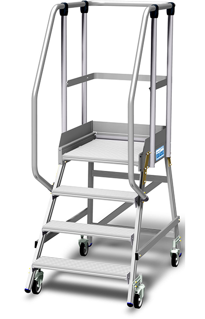 Stabilo® PodestLeiter fahrbar - einseitig begehbar - Plattformgeländer 1.10 m - Fussleiste 15 cm - Arbeitshöhe 2.95 m - 1 x 4 Stufen
