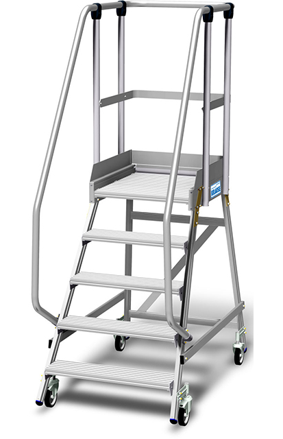 Stabilo® PodestLeiter fahrbar - einseitig begehbar - Plattformgeländer 1.10 m - Fussleiste 15 cm - Arbeitshöhe 3.20 m - 1 x 5 Stufen