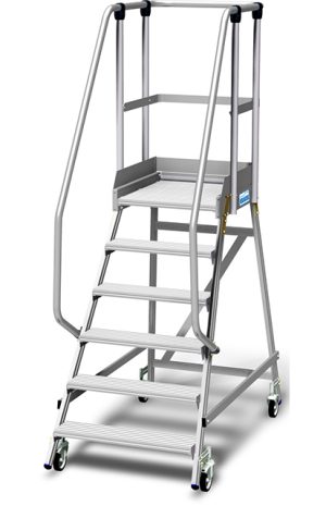 Stabilo® PodestLeiter fahrbar - einseitig begehbar - Plattformgeländer 1.10 m - Fussleiste 15 cm - Arbeitshöhe 3.45 m - 1 x 6 Stufen