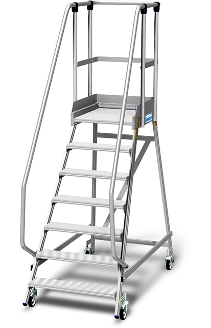 Stabilo® PodestLeiter fahrbar - einseitig begehbar - Plattformgeländer 1.10 m - Fussleiste 15 cm - Arbeitshöhe 3.65 m - 1 x 7 Stufen