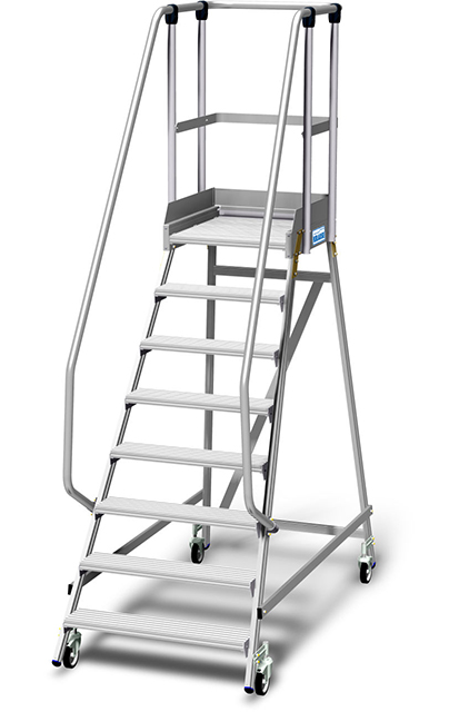 Stabilo® PodestLeiter fahrbar - einseitig begehbar - Plattformgeländer 1.10 m - Fussleiste 15 cm - Arbeitshöhe 3.90 m - 1 x 8 Stufen