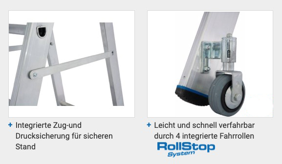 Stabilo® Professional Stufen-StehLeiter, fahrbar - Alu - Arbeitshöhe 4.35 m - 1 x 10 Stufen – Bild 4