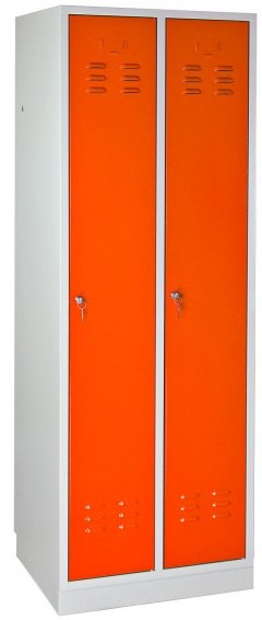 METEC Spind mit Sockel, 2 Abteile, HxBxT 1775x600x500mm Lichtgrau/Orange