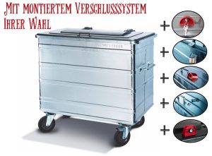 800 Liter Standard Stahlcontainer mit montiertem Verschlusssystem Ihrer Wahl