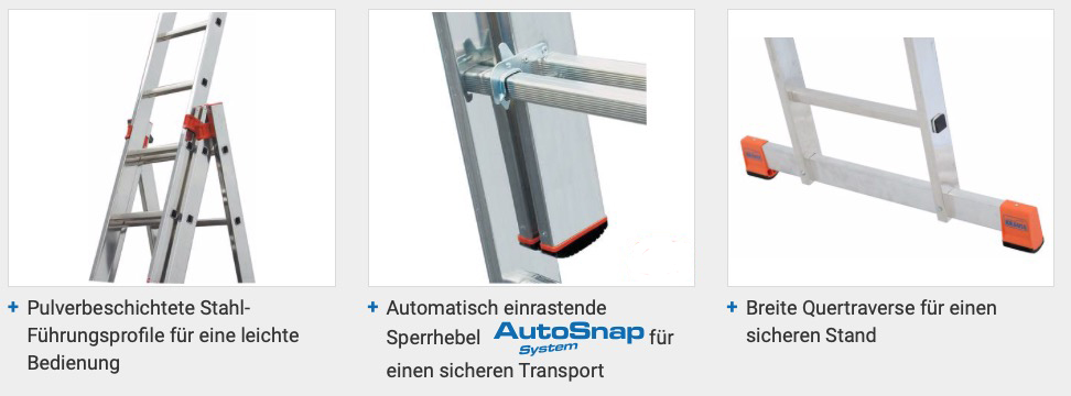 Monto® Tribilo® Sprossen-VielzweckLeiter, dreiteilig, treppengängig - Alu - Arbeitshöhen 3.45 m bis 6.05 m - 3 x 8 Sprossen – Bild 4