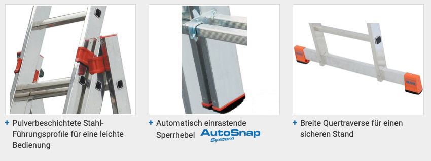 Monto® Tribilo® Sprossen-VielzweckLeiter, dreiteilig - Alu - Arbeitshöhen 3.60 m bis 6.85 m - 3 x 9 Sprossen – Bild 5